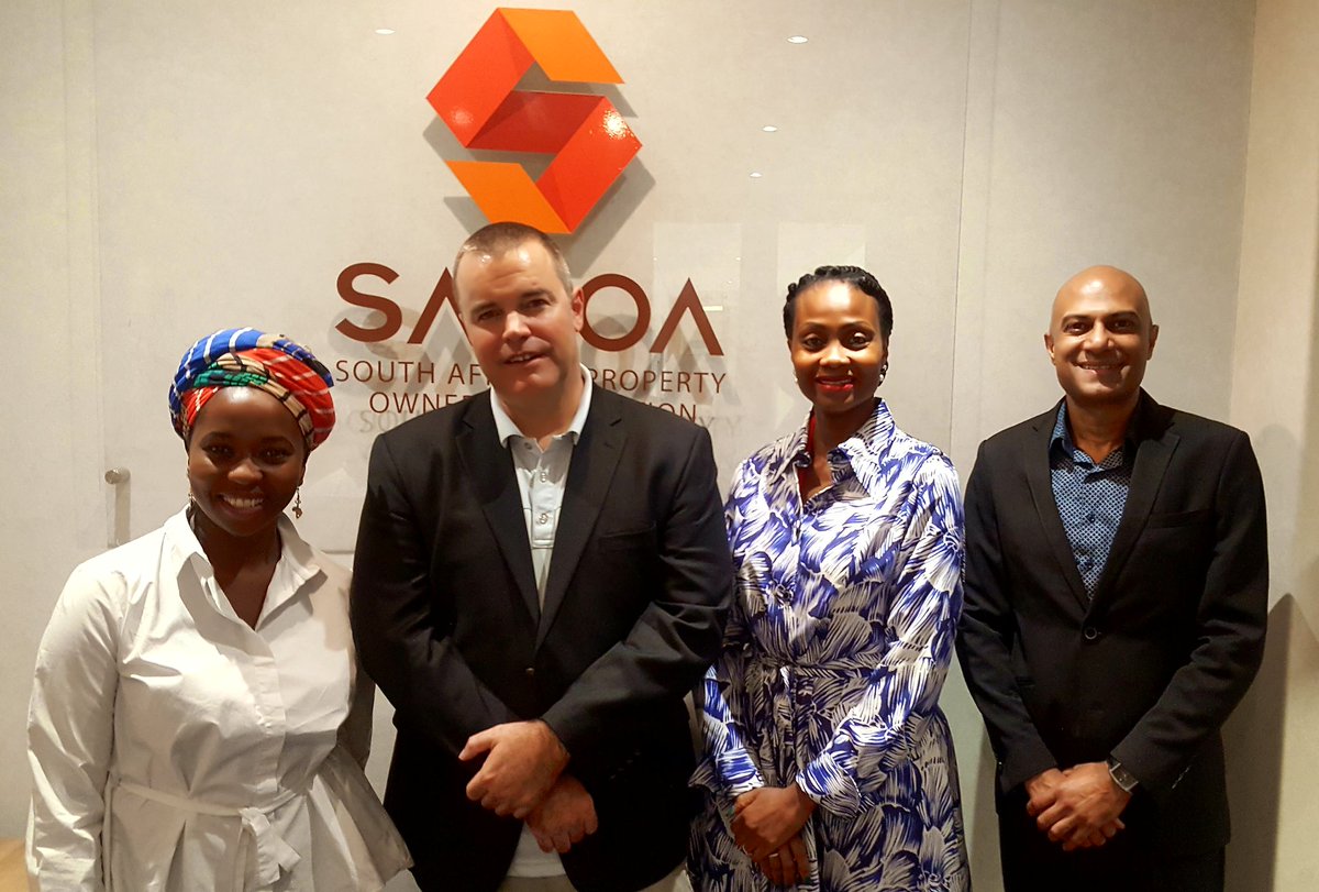 SAPOA_SA's tweet photo. Honoured to have engaged with Adam Thiel from Eisenhower Fellowships USA Program on best practice policies & insights on building safety regulations. Pictured with him is Vuyiswa Mutshekwane (SAIBPP), SAPOA President Ipeleng Mkhari & SAPOA CEO Neil Gopal #realestate https://t.co/z3hbCpHBmJ