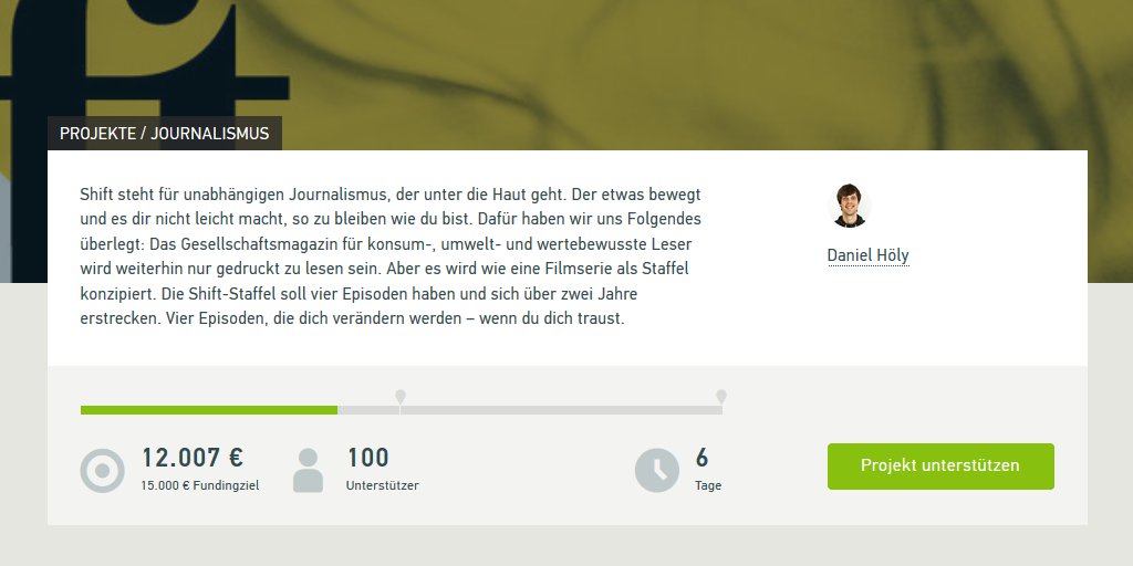 shiftmagazin's tweet photo. 12.000 Euro. 100 Unterstützer. 80%. Tolle Zahlen. Und jetzt: noch 3.000 Euro. Noch 6 Tage. Noch x Unterstützer. Du? https://t.co/7eNtI7iMj3 #traudich #makeshifthappen https://t.co/0AN72oUcsb