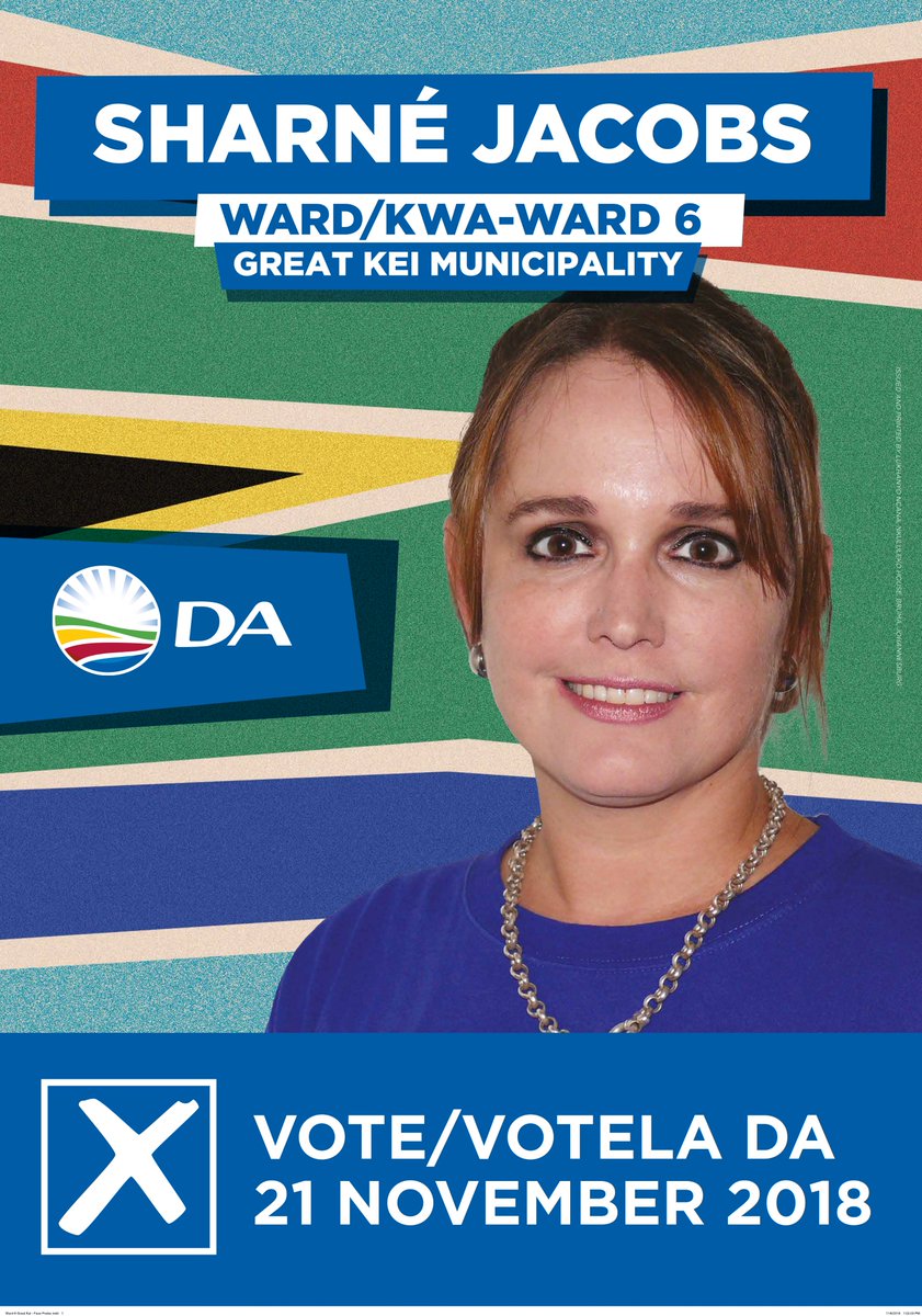 DAEasternCape's tweet photo. Bring change to Great Kei!

On Wednesday, the 21st of November vote Sharné Jacobs as your Ward Councillor to help bring change to Great Kei Municipality.

Only a DA government can bring the change that will speed up service delivery in rural communities

#VoteDA #OneSAforAll https://t.co/DftxcPFVwi