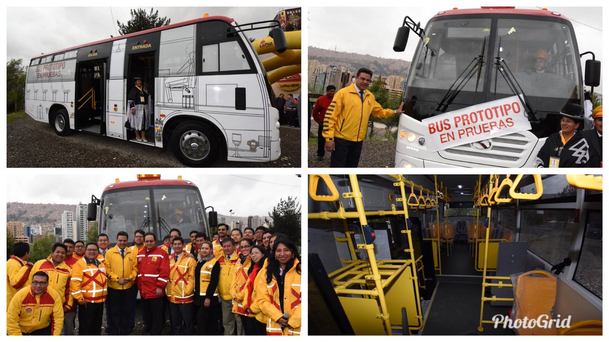 LuisRevillaH's tweet photo. Hoy, muy temprano, presentamos al nuevo integrante de la familia #LaPazBus, el bus subalimentador más pequeño que el #Pumakatari y que nos permitirá llegar a nuevos destinos. Debe pasar 57 pruebas, recibir un nombre y un diseño gráfico (actualmente en concurso) y operar en 2019 https://t.co/oB7xjR80Zz