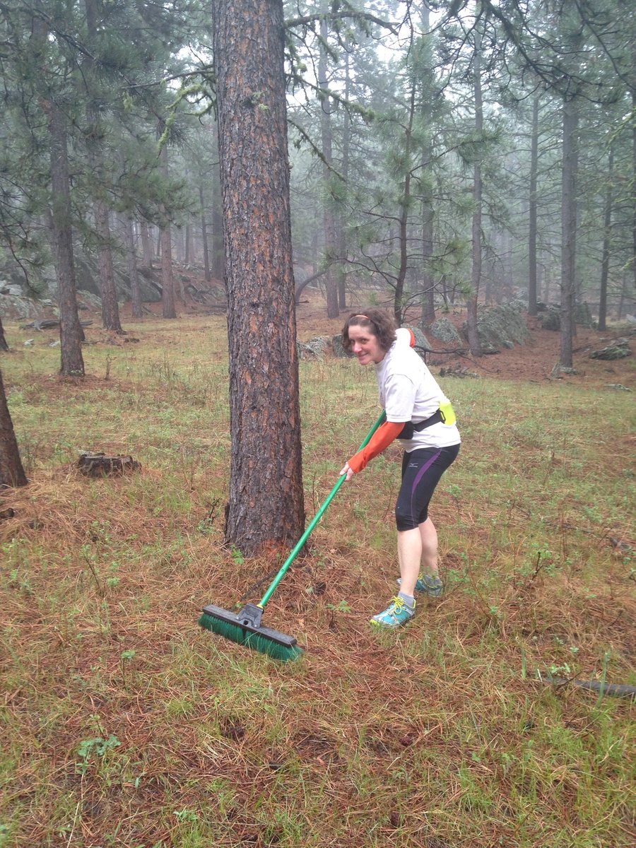 My sister doing her part on a trail run. #RakingAmericaGreatAgain