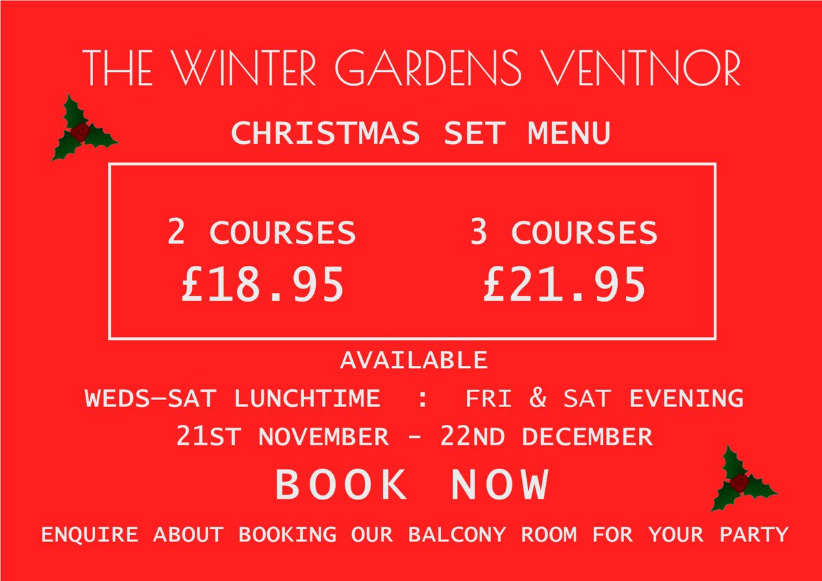 Our Festive Menu is being served from 21st Nov to 22nd Dec, lunchtime Weds to Sat and evenings Fri &amp; Sat - from tables of 2 to 52! Bookking essential - served in the Main Bar or make enquiries for booking our gorgeous balcony room #itsbeginningtolookalotlikechristmas