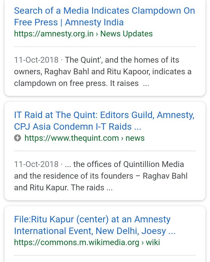 #21 IT raid on Quint labelled as 'Attack on free press'1. Amnesty International criticizes the Gov's IT raids on Quint2. File photo of Ritu Kapur attending an Amnesty international eventAmnesty Intl, an NGO,was recently in the news for IT raids.Strength of Ecosystem shown.