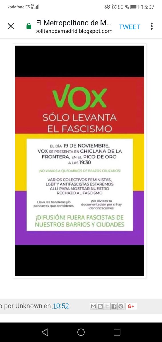 Fraaan2611's tweet photo. Hoy manifestación contra VOX en Chiclana, no faltéis. Al fascismo no se le discute, se le combate. https://t.co/sbCfehwpXO