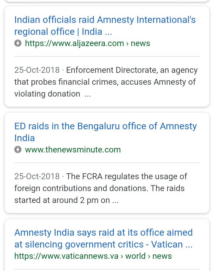 #22 Now, the IT raids on Amnesty International called as 'silencing Human rights voice' by the media. Perfect example of : 'You scratch my back, I'll scratch yours' on display.Also, refer 'Vaticannews' on the search results that explicitly mentions the propaganda as headline.