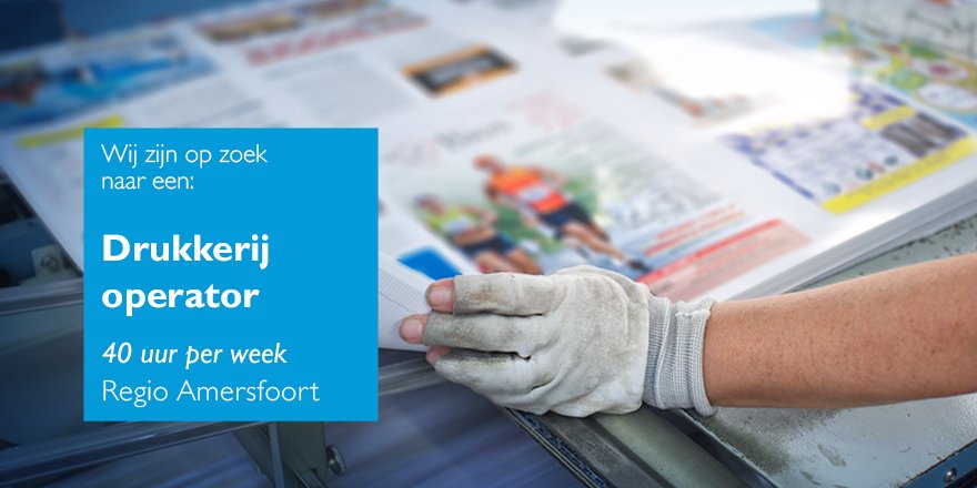 Koflexwerk's tweet photo. Gezocht: #Drukkerij #operator in regio #Amersfoort!
Je verwerkt samen met je collega's grote rollen gedrukt materiaal tot #eindproduct. Er wordt gewerkt in drie-ploegendiensten. Meer weten? Bel 088 74 70 270 of  mail naar amersfoort@koflexwerk.nl #vacature #werk #ikzoekwerk https://t.co/mq1T3uY5BH