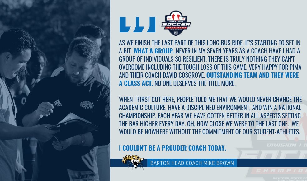 Barton may have been a few minutes short of winning their first #NJCAASoccer title, but head coach Mike Brown was still proud of his team for their accomplishments on and off the field. 

💬⬇️