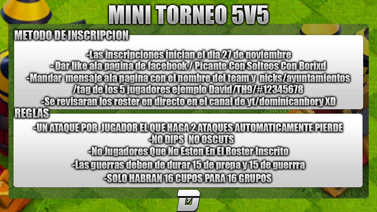 <a href="/DominicanboriY/">Pedrito</a>  <a href="/BujosaClashers/">Bujosa</a>  Organizan este Torneo picante 🌶 estaremos viendo estos enfrentamiento desde el canal de DominicanBoriXD