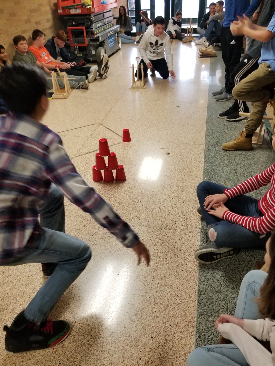 mdulmageedu's tweet image. 8th grade is finishing up their Catapult Olympics this week. It has come down the wire as teams compete in events that involve distance, accuracy, and knocking down cup towers #simplemachines #complexmachines #stemedu #LeadWithHART #designwithHART
