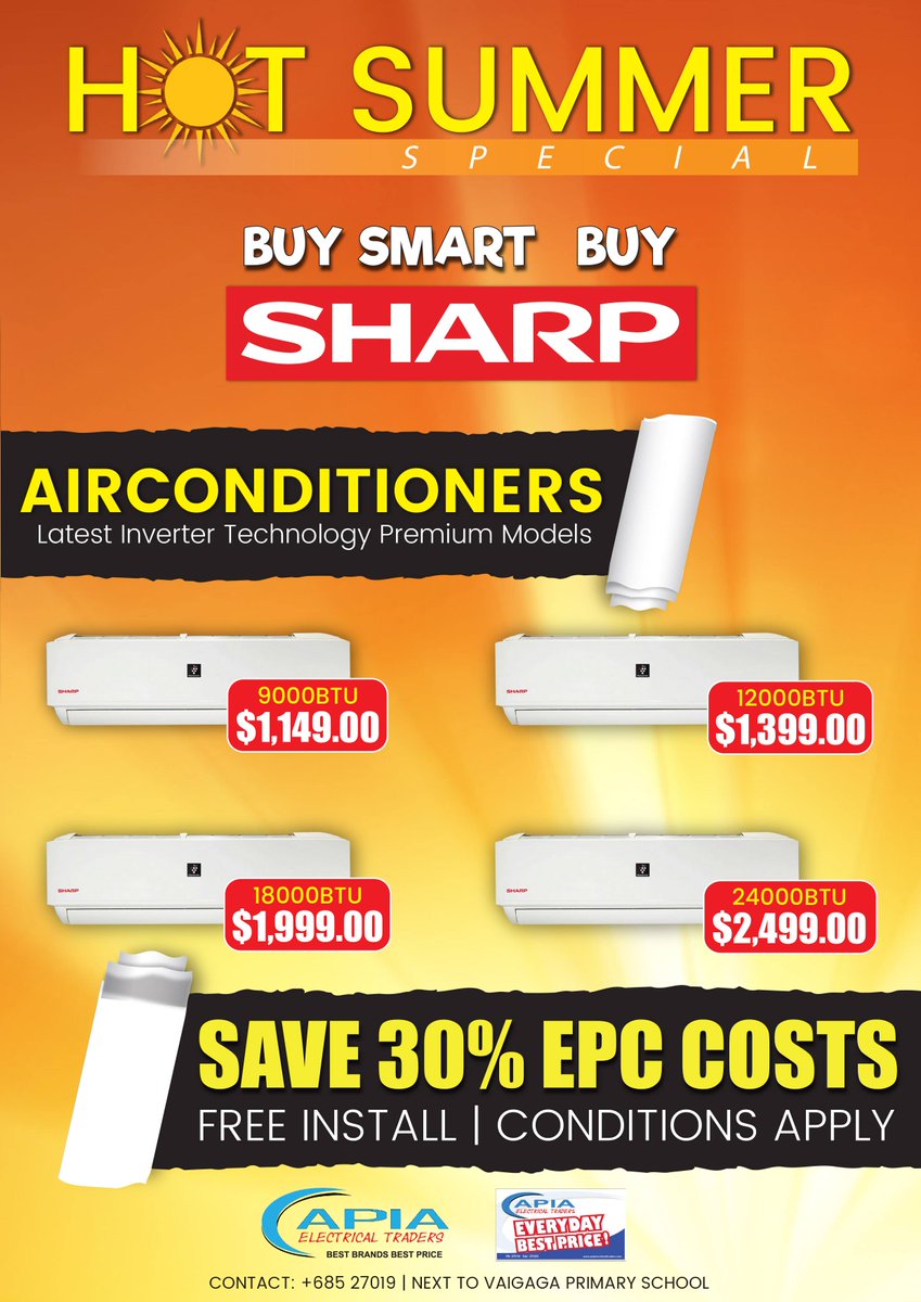 TradersApia's tweet photo. Check out our Summer Hot Special!! 

Visit our store at Vaigaga or call on 27019 for more info. 

#BuySmartBuySHARP https://t.co/Ijsb1eUFs0