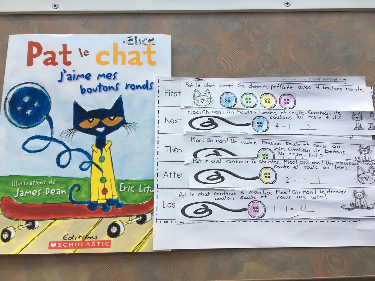 MlleFelice's tweet photo. Pat le chat nous aide à apprendre le soustraction/ Pat le chat is helping us learn subtraction.
Awesome math read aloud!
#mathreadalouds #mindsonmath #frenchimmersion https://t.co/IV42OY83aA