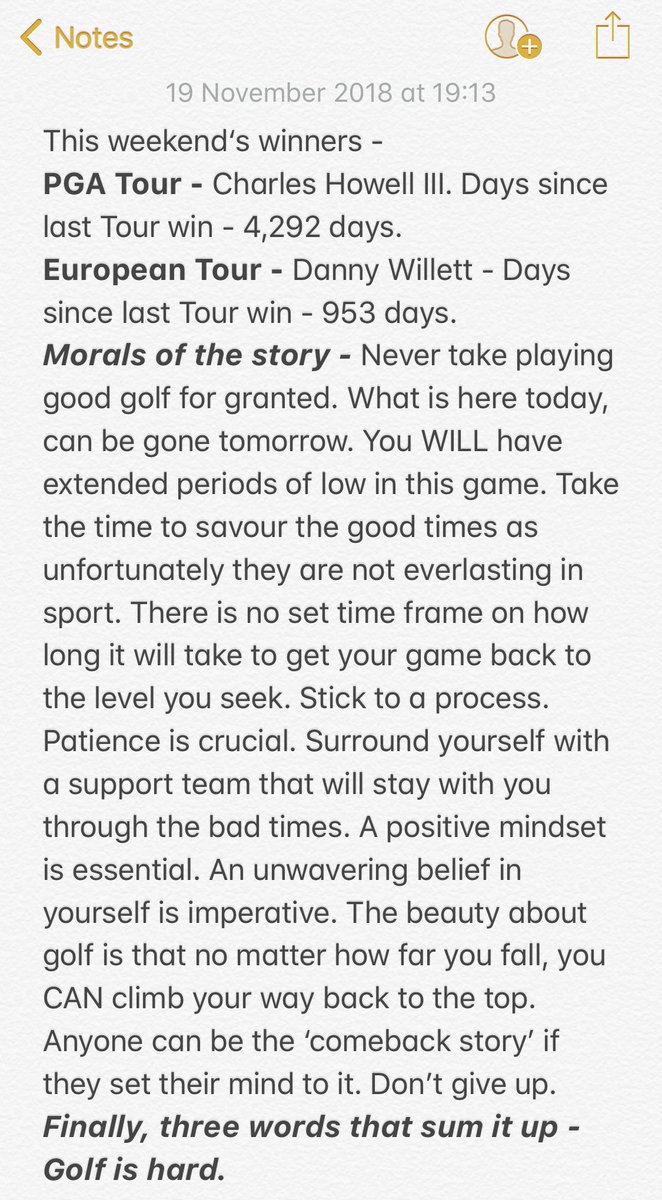 Like most, I have experienced the highs and lows of playing golf first hand. So it was great to see two comeback winner stories in the world of golf this past weekend from two extremely good golfers. Some Monday thoughts on the subject...💭⛳️
#golf #monday #motivation #believe