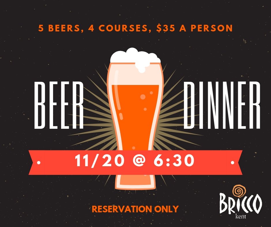 Join us tomorrow, 11/20 for the Royal Docks Beer Dinner hosted at Bricco Kent! Enjoy 5 kinds of beer, 4 courses, and a lot of fun! This event is reservation only, so please contact us at: 330-677-1335. See you there! briccokent.com