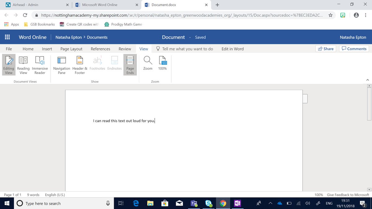 GAT_ITTeam's tweet photo. Did you know that you can use immersive reader in Word online, @msonenote to help children to access the text. #ITforlearning #accessiskey #GATIT https://t.co/UA2pca5pVa