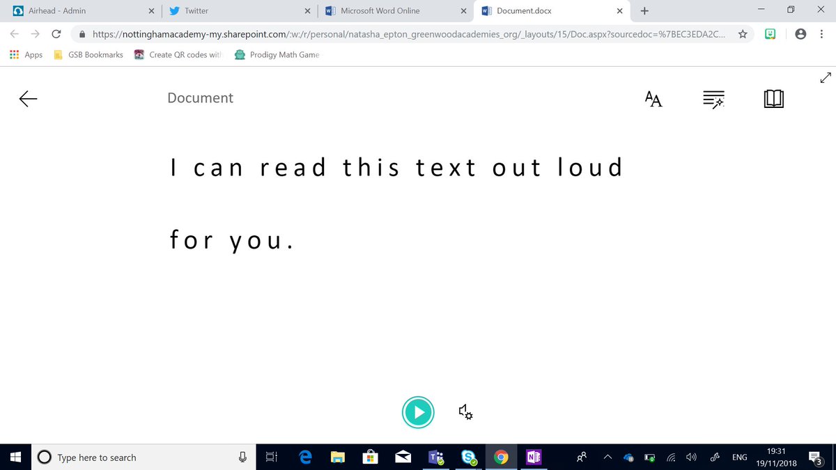 GAT_ITTeam's tweet photo. Did you know that you can use immersive reader in Word online, @msonenote to help children to access the text. #ITforlearning #accessiskey #GATIT https://t.co/UA2pca5pVa