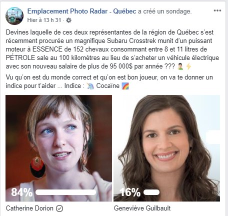 Dans la catégorie «Faites ce que je dis, mais pas ce que je fais»...

Catherine Dorion pourra bientôt nous expliquer comment sauver la planète un plein à la fois. #LOL