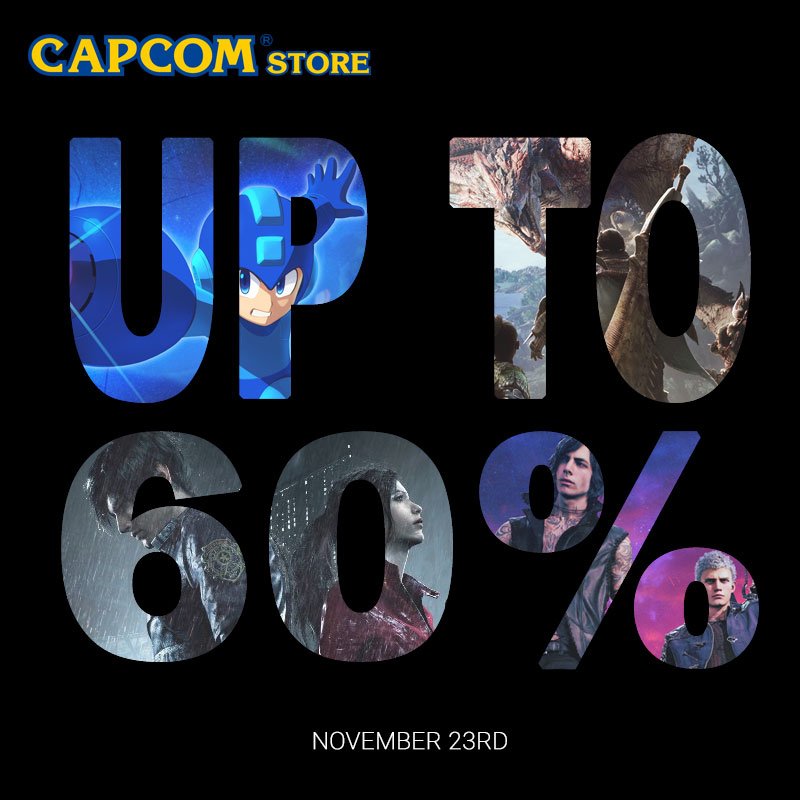 CapcomEurope's tweet photo. Whether you prefer to slay demons, monsters or zombies, you can be sure that you will find deals with up to 60% discount on selected items in the Capcom Store starting Friday, November 23rd.
https://t.co/Lu1J9hL63c https://t.co/ieT6h9E7Hm