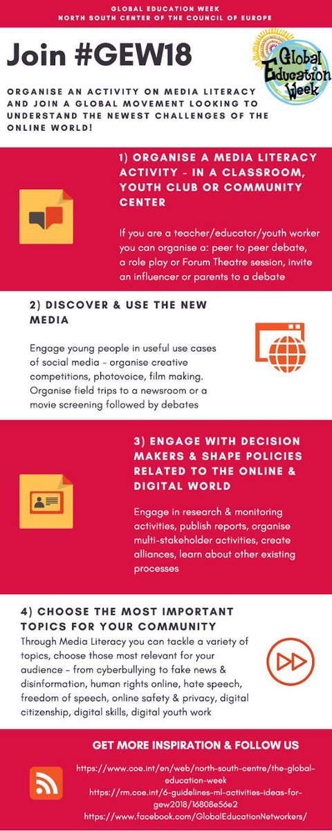 NSCentre's tweet photo. 🌐 #GEW18 is here! Join a #global #movement &amp; get involved!
✅organize a #MediaLiteracy activity
✅invest in #CriticalThinking &amp; #online awareness
✅shape a new generation of #GlobalCitizens!
#GlobalEducationWeek
➡️More available here: https://t.co/o69CpMybcI https://t.co/vD953mLpFc