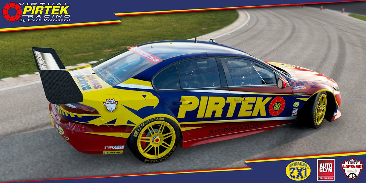 CTechMotorsport's tweet photo. Our Final Team Livery Unveiling Of This Year. The #VirtualPirtekRacing Ford Falcon V8 Supercar Which Will Compete In The TORA V8SC Championship Which Gets Going Tomorrow With Round 1 Being Held At Long Beach. #WeAreVPR #TeamPROUD #Esports #Pirtek #Autoglym #ExtralubeZX1 #Laps4MD https://t.co/o5ZBzVYrE1