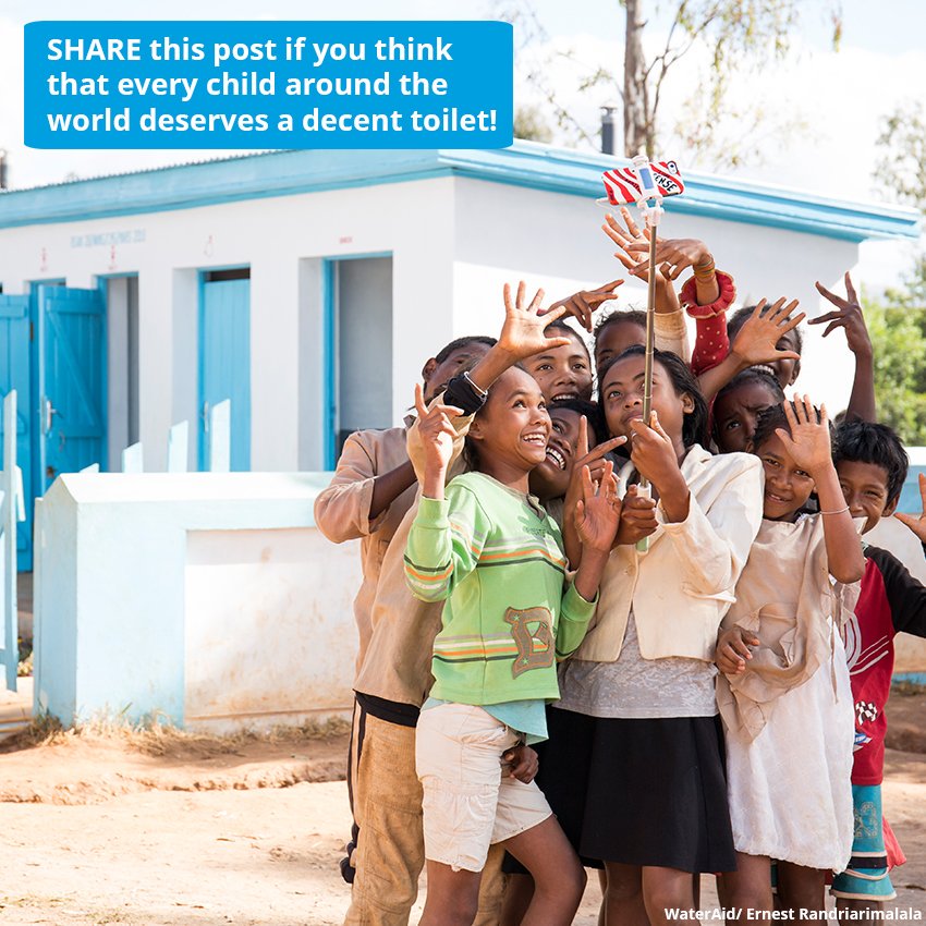 WaterAidUK's tweet photo. On #WorldToiletDay, take a moment to think of the 620 million school children who don't have access to a decent loo. 

Please RETWEET this post if you agree that every child deserves a decent toilet! https://t.co/kEzAtYgfVK