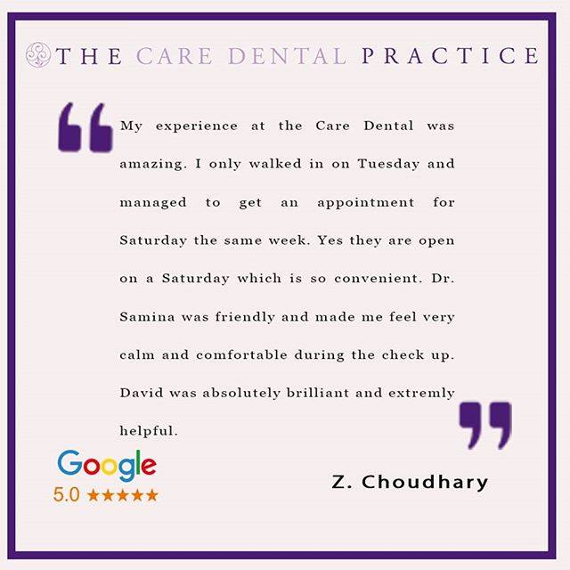 caredentalgroup's tweet image. Another dreamy review, this time for our wonderful new dentist Dr Samina @sauddin ✨ Making you feel calm and comfortable is exactly what we aim for when carrying out dental treatment 🙏