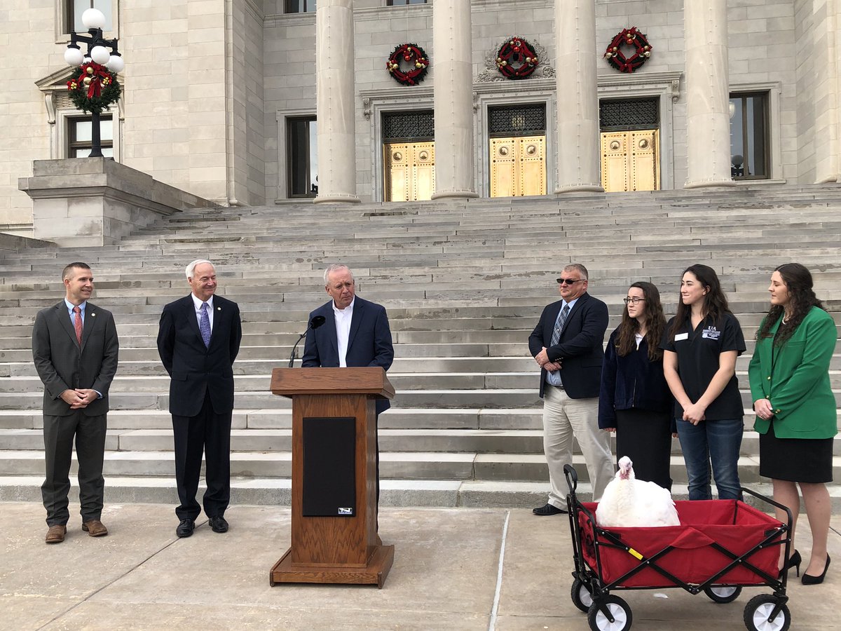 ArkansasFFA's tweet photo. We celebrated Turkey Week with a proclamation with the Governor at the Capitol this morning!  Thanks to Kristen and Victoria from Nemo Vista for bringing the turkey! @ARCareerEd https://t.co/1jrvd2AK2M