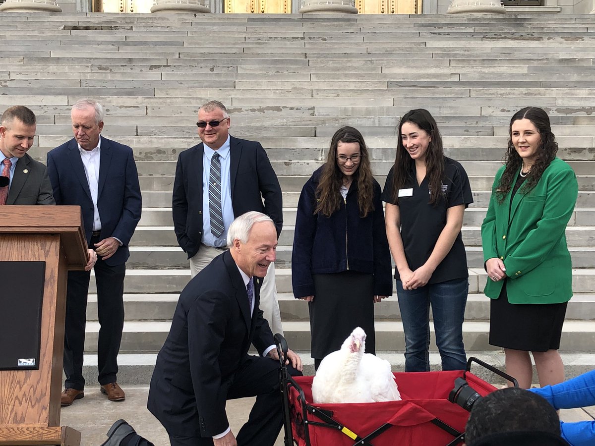 ArkansasFFA's tweet photo. We celebrated Turkey Week with a proclamation with the Governor at the Capitol this morning!  Thanks to Kristen and Victoria from Nemo Vista for bringing the turkey! @ARCareerEd https://t.co/1jrvd2AK2M