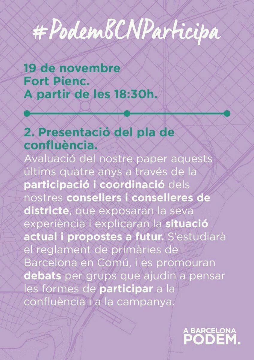 Podem_BCN's tweet photo. Aquesta tarda fem la segona de les nostres aturades en el camí per presentar i treballar amb els inscrits i inscrites de @Podem_BCN la nostra participació a les pròximes eleccions municipals. Cita de màxima importància, us esperem! #BCNParticipa #PodemFerCiuat https://t.co/UZ29tt1vHF