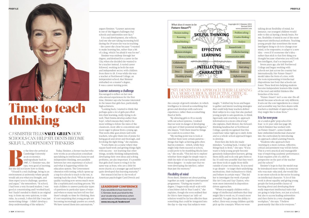 ManaPocketbooks's tweet photo. Good piece in Oct ELM about work of C J Simister @future_smart, author of Character, Grit &amp; Resilience Pocketbook. Great opportunity to hear her speak at free NEU leadership conference @NEUnion 24 Oct 2018 https://t.co/ltAVEj5eCN  A few places still available. https://t.co/PrR6tv01EO
