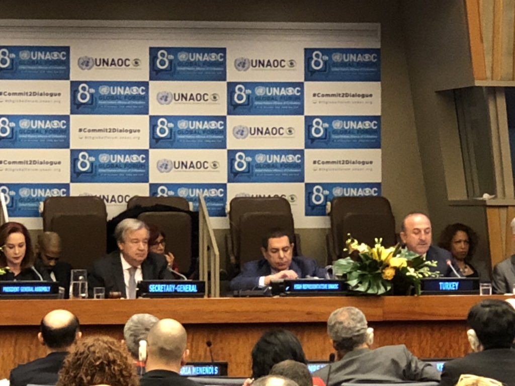 AmbMudallali's tweet photo. The 8 th Forum of the UN Alliance of civilizations is underway at UNHQ with UNSG Guterres @antonioguterres , PGA Maria Fernanda Espinosa, @UN_PGA FM of Turkey Mr. Cavusolu, FM of Spain Mr. Valenzuela Marzo, &amp; FM of Qatar Mr. Al Muraikhi. #Commit2 https://t.co/y2vo0Y57iT