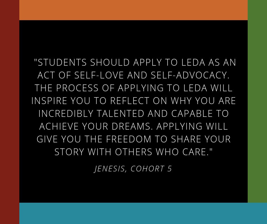 LEDA_Scholars's tweet photo. Good Monday Morning! We are less than a month away from our December 10th application, and this week Cohort 5 Scholar, Jenesis (@jenesisfonseca) shares reason #4 of our #7ReasonsWhy you should continue working hard on your #LEDAApplication: https://t.co/dOTkvJqFcS