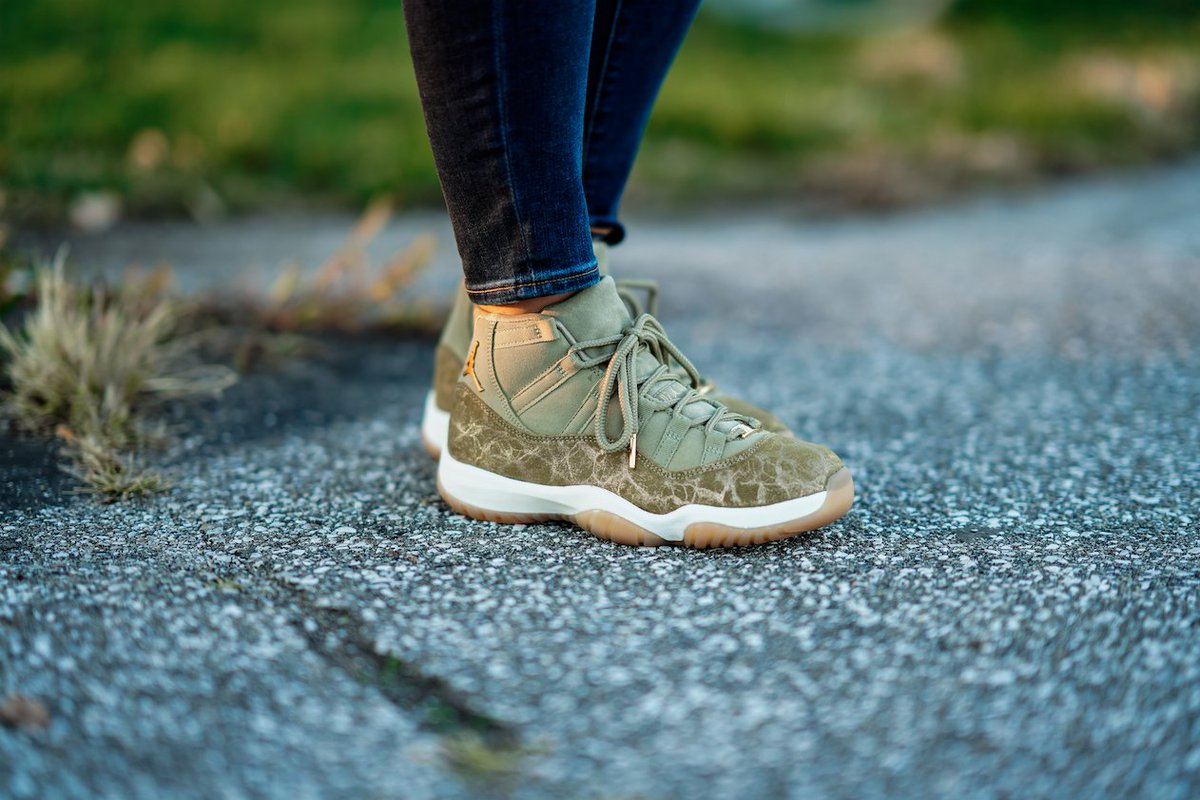 jordan 11 olive lux on feet