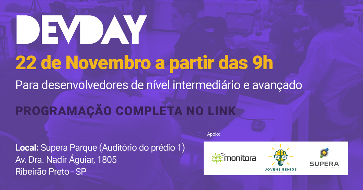 SevnaStartups's tweet photo. https://t.co/q3AWooBRB7
Ainda dá tempo de se inscrever para o DevDay! Inscrições gratuitas em:
https://t.co/WMiVgoYXo1 https://t.co/Jc9gURoMrx
