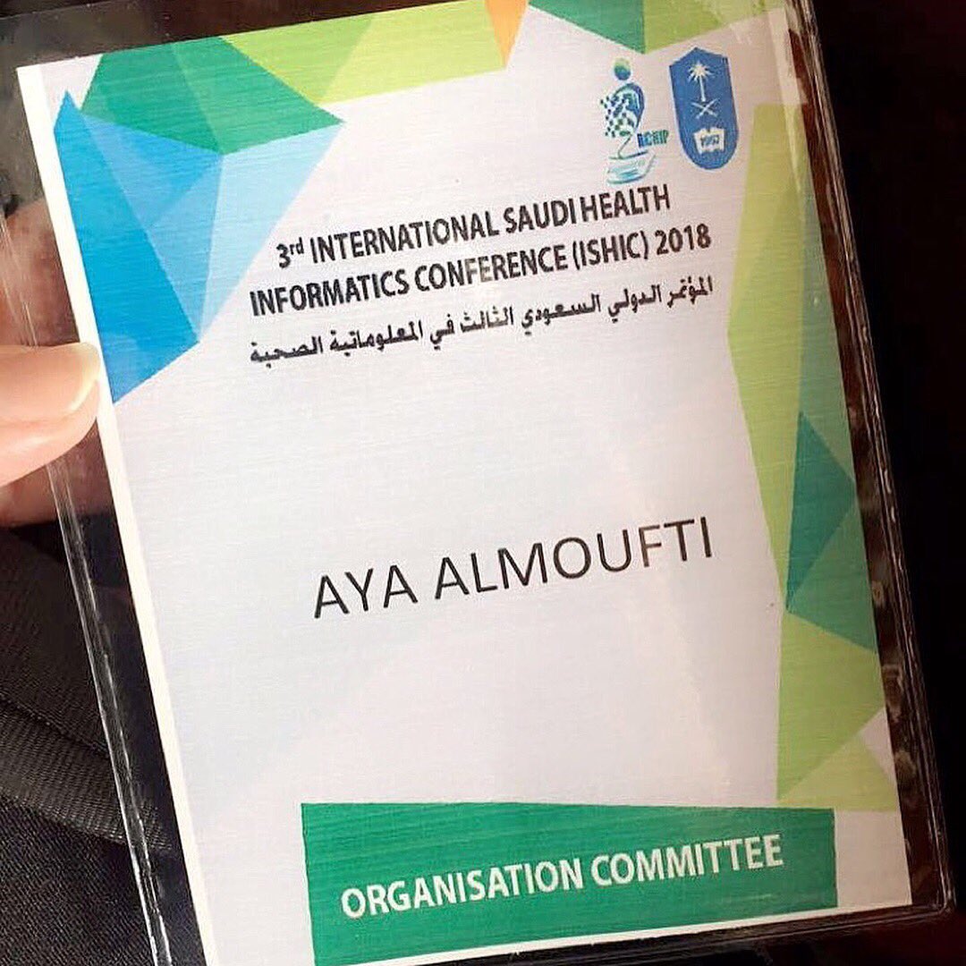 aya_almoufti's tweet photo. It was a great experience for me to participate as a volunteer at the 3rd International Saudi Health Informatics Conference (ISHIC)2018.
.
#مؤتمر #ISHIC #volunteering #conference https://t.co/XvqKzM4wvF
