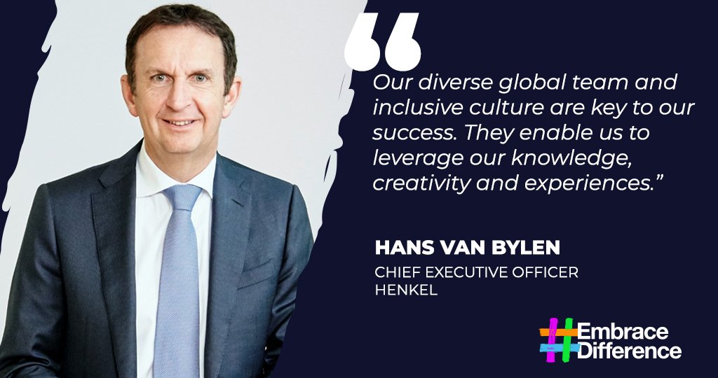 Henkel's tweet image. 50+ leaders from Europe’s largest companies signed the first European cross-industry commitment for #inclusion &amp;amp; #diversity. Learn more: ms.spr.ly/6013rhEHx #EmbraceDifference @ert_eu