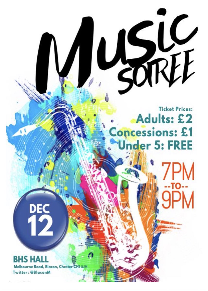 The next music Soirée (organised by our Year 10 BTEC music class) is on Wednesday 12th December, 7-9pm. 
Tickets will be on sale next week.... @Blacon_Soiree18