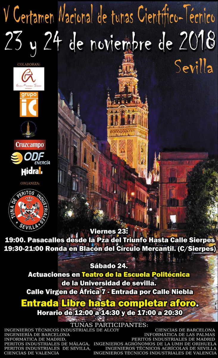 peritossevilla's tweet photo. Comienza la semana previa al V Certamen de Tunas Científico-Técnico 2018, en Sevilla y estamos con las pilas al 100% y con muchas ganas de rondar las calles de Sevilla con música, cantes y, ¿cómo no?, de alegría y diversión. ¿A qué esperas para venir a comprobarlo?🔴⚫️🔴 https://t.co/wgzNMG9XjQ