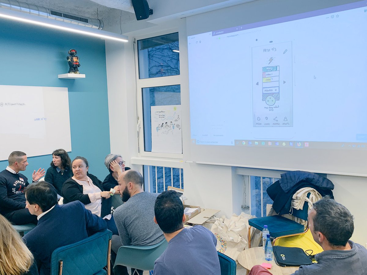 TotalEnergiesFR's tweet photo. #EnergieLab c’est l’heure de la restitution des 6 idées innovantes sélectionnées ce matin : croquis, schémas d’expérience client et même des sketchs d’écrans d’application : mission réussie ! #CoCréation #ClientFirst #Innovation https://t.co/h8Vz8oNNMV