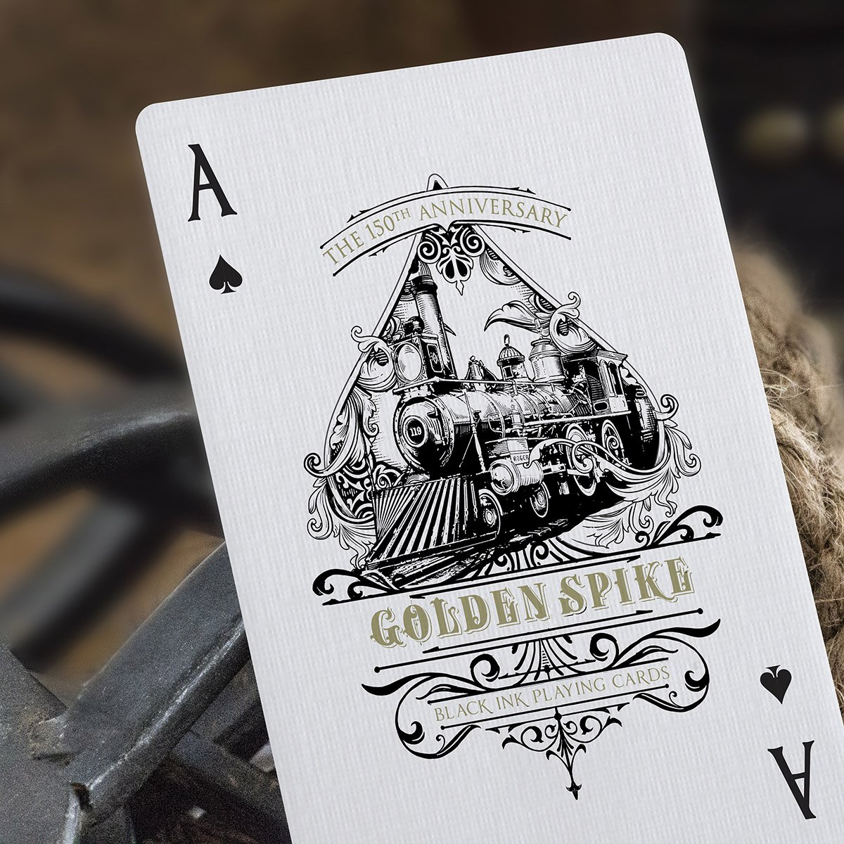 The Ace of Spades for Golden Spike The 150th Anniversary Edition.

kck.st/2zKMdp5

#art #design #illustration #cards #playingcards #playingcardart #cardcollection #cardporn #cardart #cardistry #pokercards #blackinkcards #kickstarter #steamengine #goldenspike #trains