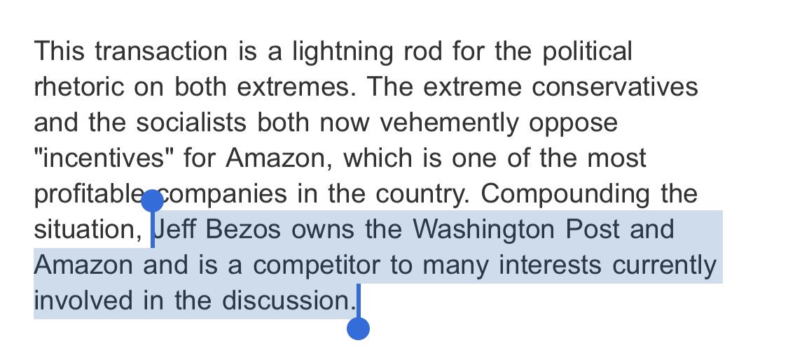 ShaneGoldmacher's tweet photo. In which Andrew Cuomo accuses media criticism of NY’s Amazon deal for being linked to Bezos owning WaPo. https://t.co/bJ8kbelCUw