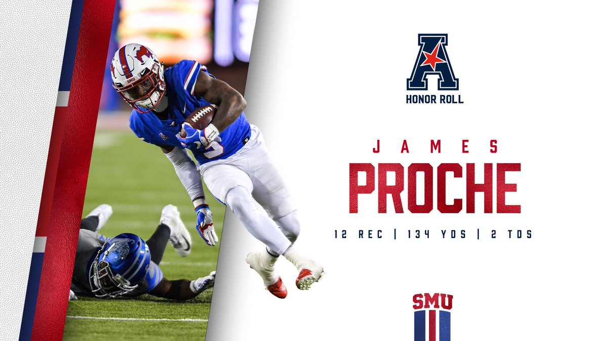 Mustang football’s James Proche earns an honor roll nod from the conference following Friday’s play. #PonyUpDallas
