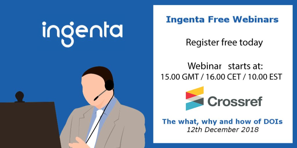 WeAreIngenta's tweet image. Register today for the next Ingenta free webinar on Digital Object Identifiers (DOIs) - The what, why and how of DOIs. Our guests will be @CrossrefOrg. #digitalobjectidentifiers #publishers #researchers ingenta.com/event/ingenta-…