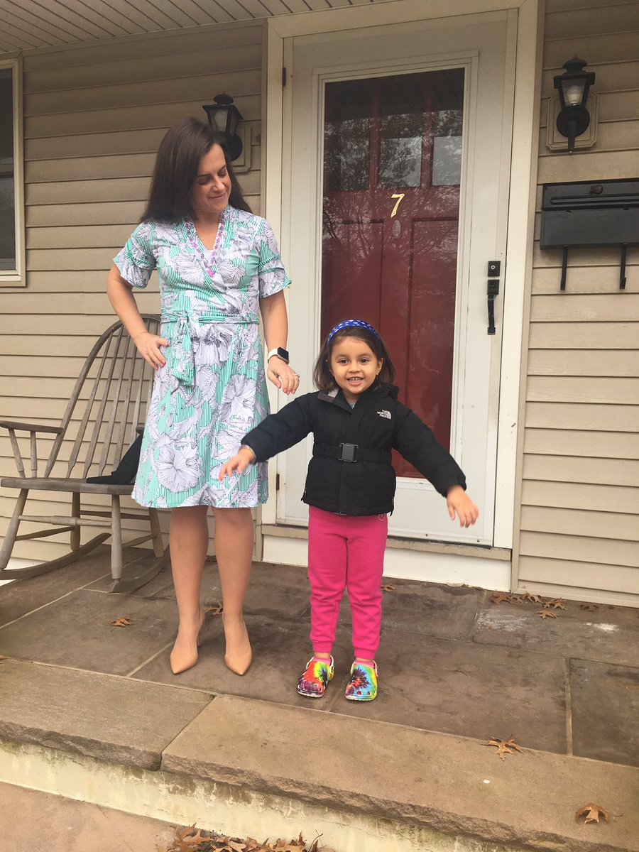 shortgirlstack1's tweet photo. Nice to have company! 👩‍👧💚 @jcpenney @LizClaiborneNY this dress gets #thismama out the door fast and in-fashion Necklace is daughter’s own (“finishing touches”).  She wears @thenorthface jacket (2 kids x 4 winters!), @Crocs @Nordstrom 🌈 &amp; tie-dye and @Kohls Jumping Beans sweats https://t.co/ZFZvFOqJ6a
