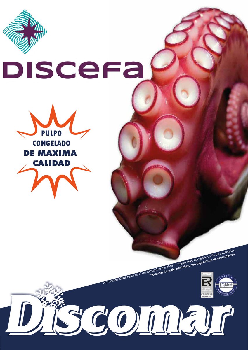 Discomar_'s tweet photo. Esta Navidad no te quedes sin pulpo,no te quedes sin #ElReyDelPulpo
Quien lo prueba, repite.¡Compruébalo!
#Pulpo Congelado de Máxima Calidad #DISCEFA #restauracion #hosteleria #alimentacion #madrid #torrejondeardoz #discomar #congelados #refrigerados #pulpocongelado #distribuidor https://t.co/nhQu796yGd
