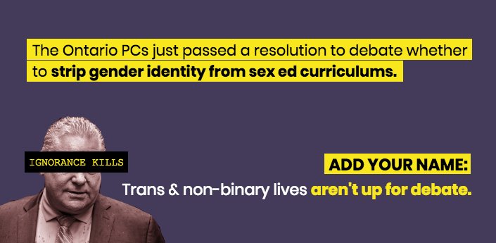 leadnowca's tweet image. Please pass this on. Lives are at stake. #onpoli #SexEdSavesLives #SaveSexEd 

Add your name here: you.leadnow.ca/petitions/doug…