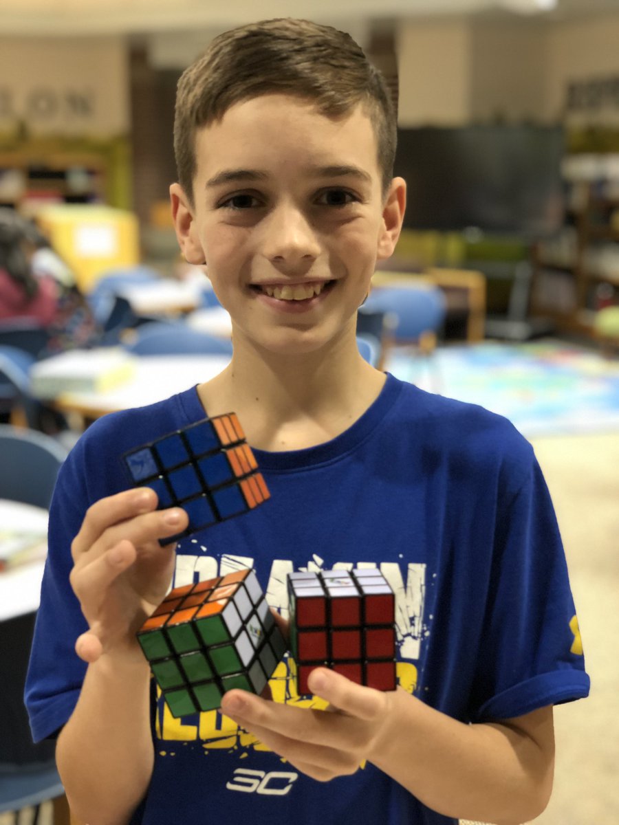lesliecherry's tweet photo. OH MY WORD!  He solved THREE Rubics Cubes in less than 5 minutes!
#BeASolver @dcmskya https://t.co/BqGuNkDEEF