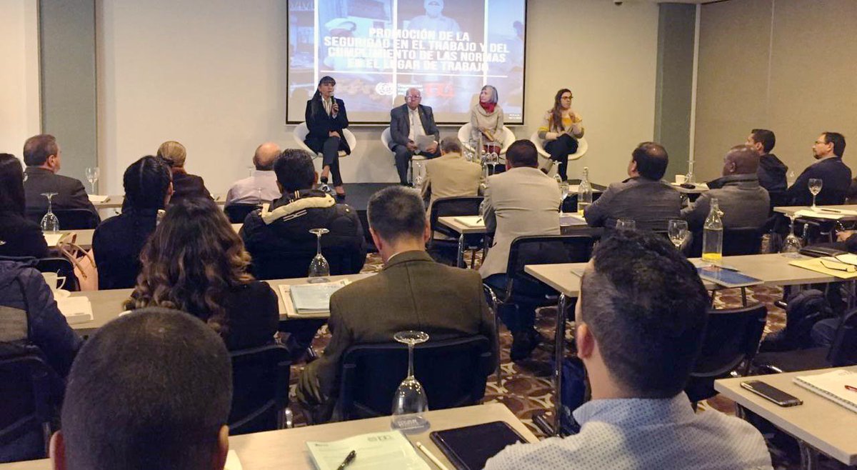 OITAndina's tweet photo. #AHORA en #Bogota ➡️#OIT resalta el rol de las organizaciones de trabajadores en la promoción del cumplimiento de la Normas Internacionales del Trabajo, en particular, las referidas a la #Seguridad en el #Trabajo. Con @cutcolombia @ctccolombia @CGTCol #FSI https://t.co/NO65XAw8GK