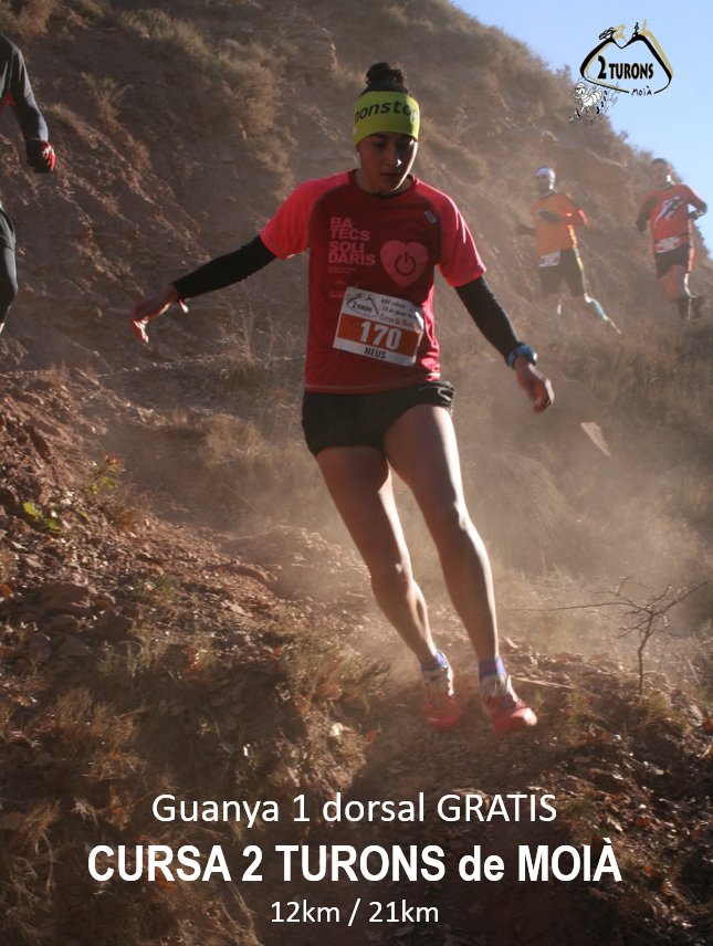 esportistesCAT's tweet photo. #SORTEIG de 1 DORSAL GRATIS per la cursa de muntanya 2 TURONS de MOIÀ !!!
@2Turons 

1.- Fes RT i segueix-nos

2.- Digues si vols córrer 12km o 21km

3.- Etiqueta algun amic que li agradi córrer !!!

Teniu fins el proper 26 de novembre per participar! https://t.co/bJrmbW0pIQ