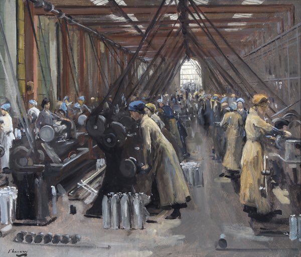 Irish_Painter's tweet photo. John Lavery(1856-1941) Shell Making (1918).Lavery was commissioned as an official artist during the ‘Great War’ but was confined to the home front after a German air raid caused an injury in a car crash. Much like Orpen,Lavery had a complicated relationship with the British state https://t.co/pVyEIxyK3V
