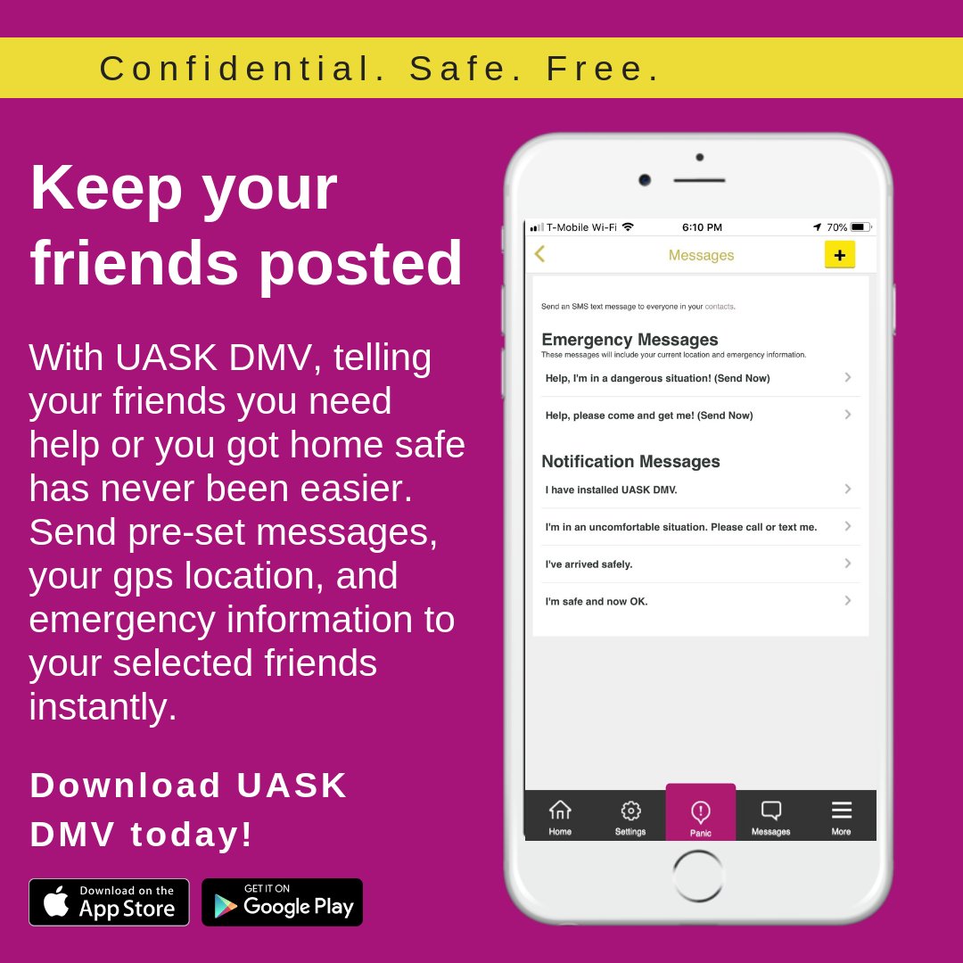 UASKDMV's tweet photo. #UASKDMV makes sure your friends and help are just a click away with easy messaging for when you’re in need or just want them to know you’re heading home. Click the link to learn more: https://t.co/Ak1lj1aCaF https://t.co/15N6Xrxv0E